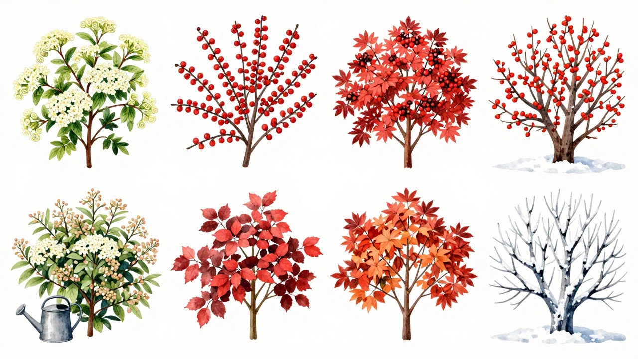 Водяная живопись четырех сезонов: кустарники меняют цвет от весны до зимы, без людей и инструментов, только природа.