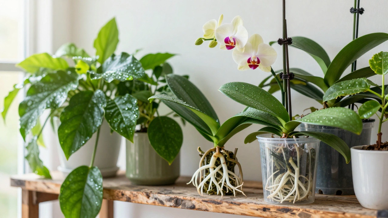 Здоровое растение с сильными белыми корнями при свете дня